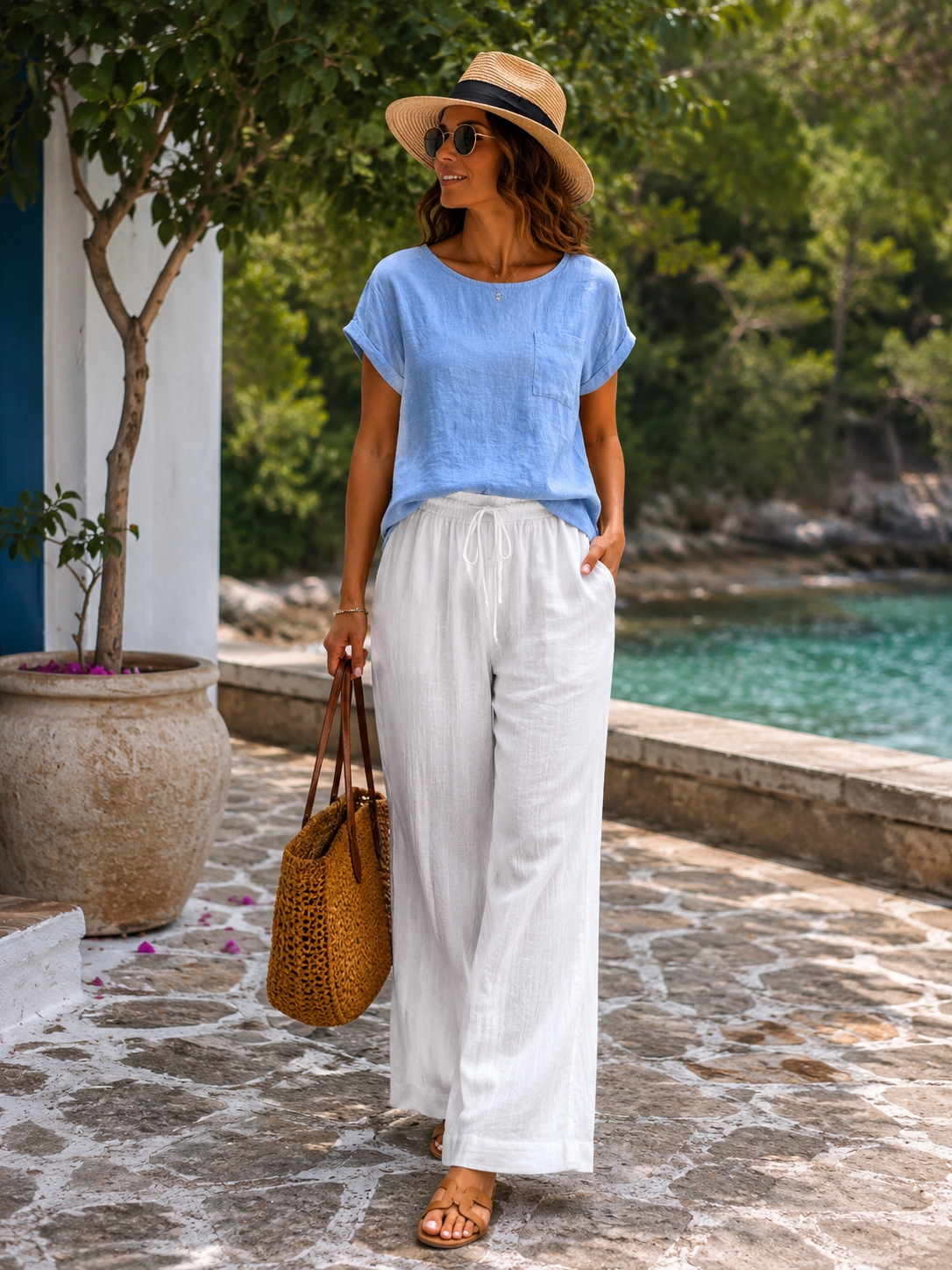 Boutique Linen Shirt for Women | 100% Linen | White or Sky Blue | Summer Bestseller 38–42