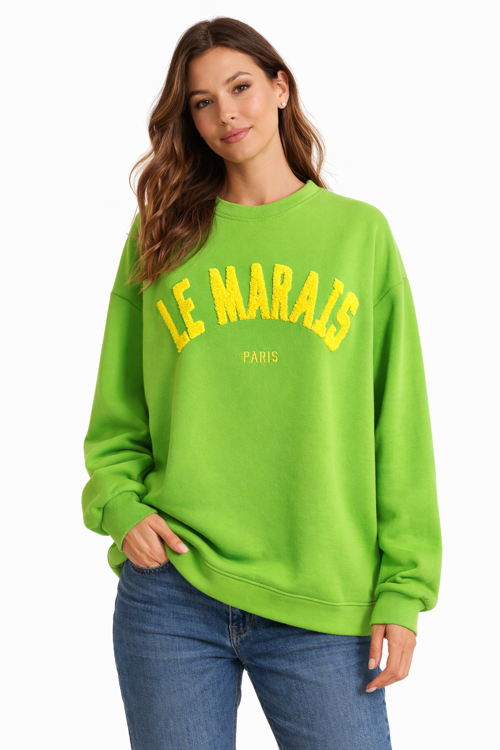 Damen Oversize Sweatshirt Neonfarben – Le Marais Paris Pullover mit 3D-Print | Trend Statement
