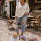 Women's V-Neck Oversized Knitted Jumper in Viscose Blend (Sizes 38-48)