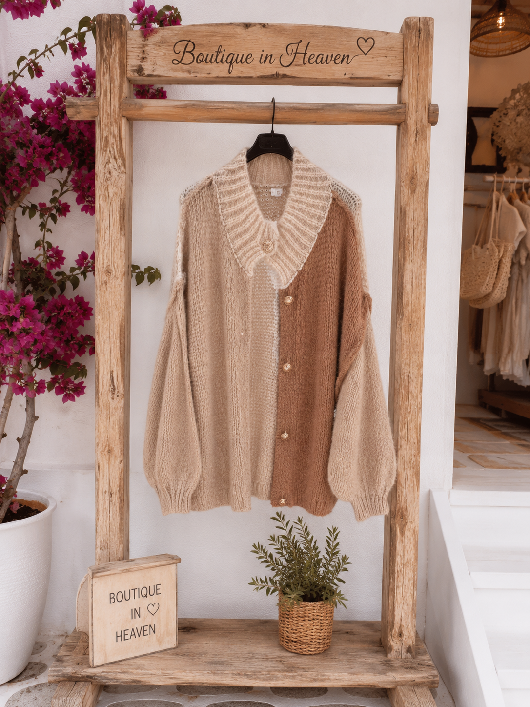 Damen Oversize Strickcardigan Naturtöne 38–46 | Beige Braun | XXL Kragen | Kuschelstrick