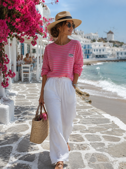 Gestreiftes Damen Sweatshirt aus Baumwolle – Orange, Lila & Pink | Größe 38–42