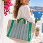 Damen Shopper Strandtasche – Große Tasche mit Seilhenkeln & Streifen-Design | Urlaub & Shopping