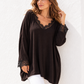 Oversize Pullover leicht und dünn Basic in Dunkelbraun mit Spitze V-Ausschnitt One Size 40–48 Viskose