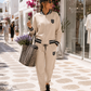 Damen Zweiteiler Beige – Collegejacke & Hose aus Viskose | Bestseller 38–42+