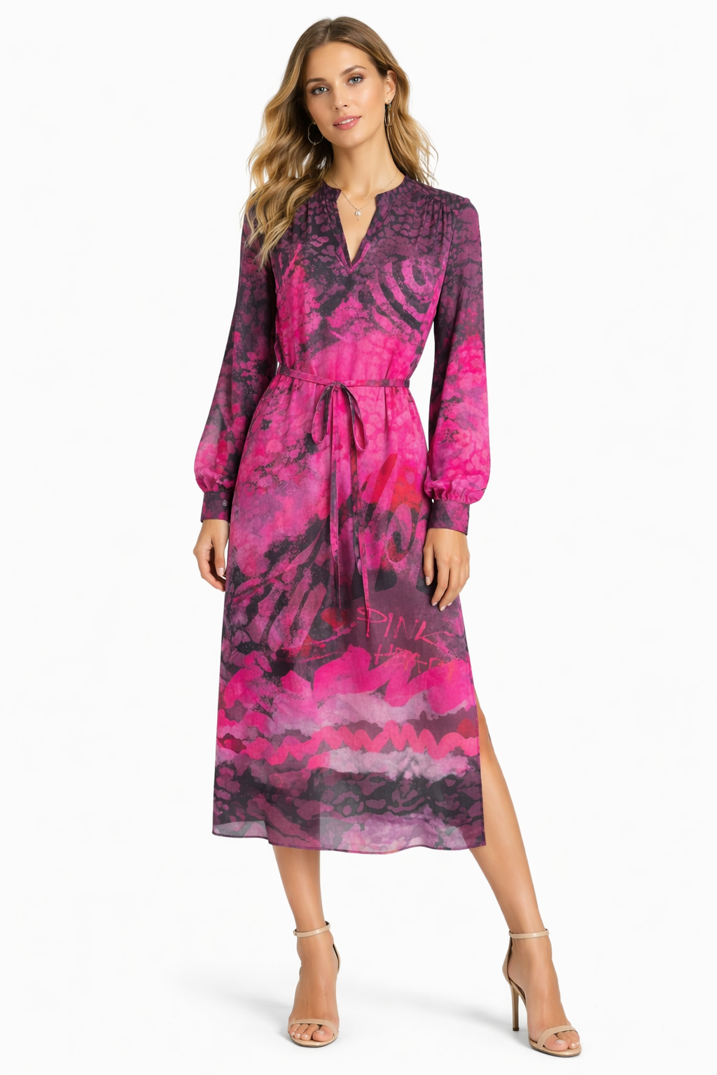 Yippie Hippie Damen Maxikleid – Pinkes Kleid mit Leopardenmuster & Seitentaschen aus 100% Viskose