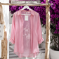 Women's Pink Blouse – elegant semi-sheer oversized blouse with shirt collar | One Size 38–44