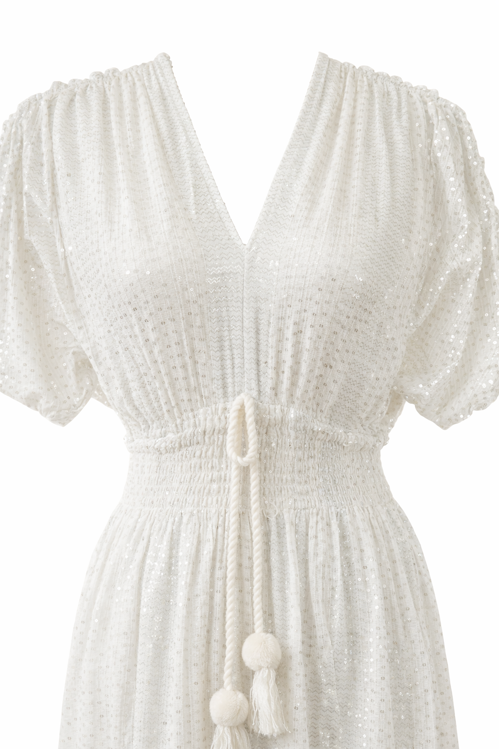 White Diamond Glamour Kleid – Luxus Boho-Ibiza Maxi mit Silber-Pailletten ✨38-42