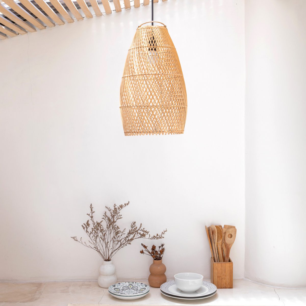 Rattan Deckenleuchte Boho Lampenschirm TABUNG