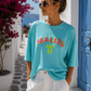 Women's Malibu Sweatshirt Turquoise - Short Sleeve Cotton Shirt with Neon Print | Summer Shirt 38–42 🌴💙☀️