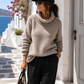 🌴 Damen Strickpullover Mykonos Style – Off-Shoulder & Wasserfall-Rollkragen (38–42) ✨