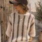 Damen Strickpullover Kurzarm Oversize Beige Taupe gestreift Gr. 40–44
