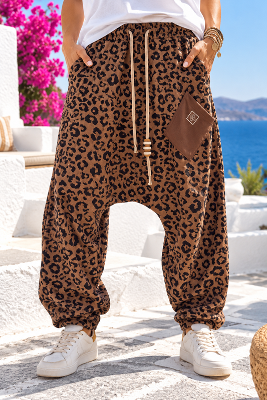 🐆 Leo Love Haremshose – Boho Chic in Braun | Oversize Komforthose mit Leo-Print 38-44