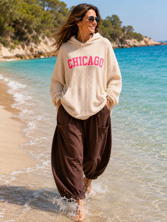 Oversize Hoodie "Chicago 82" - Neon Statement Hoodie with Hood & Texture 38-44