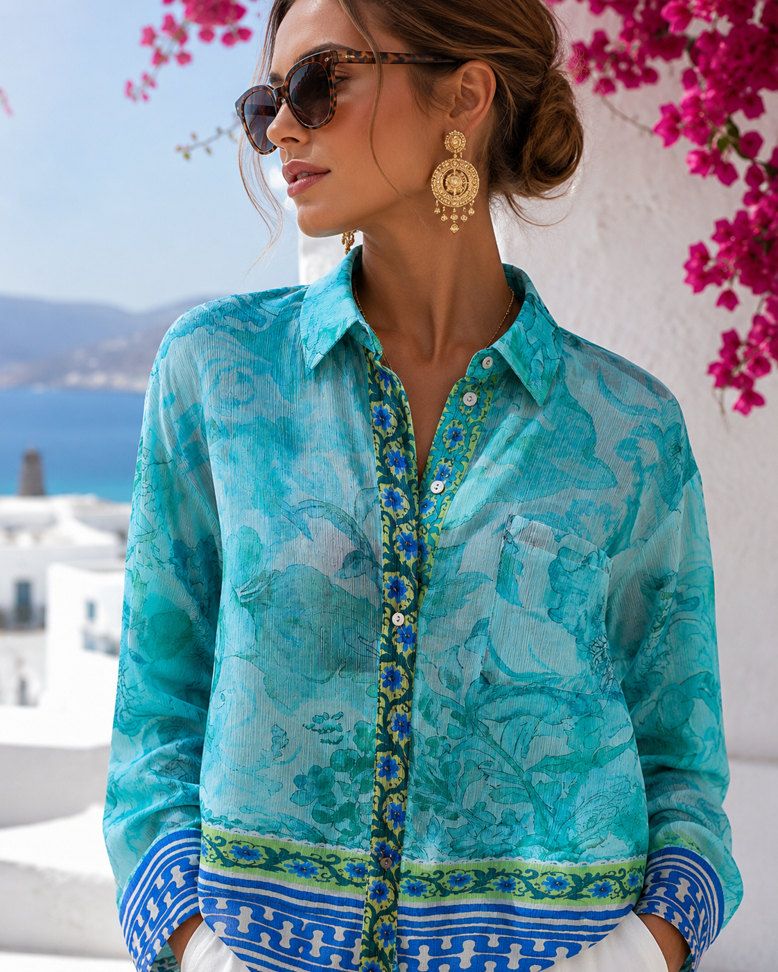 Hippie Hippie Blouse Turquoise Aqua | Luxury Oversize Viscose Blouse | Ibiza & Mykonos Style 🌴