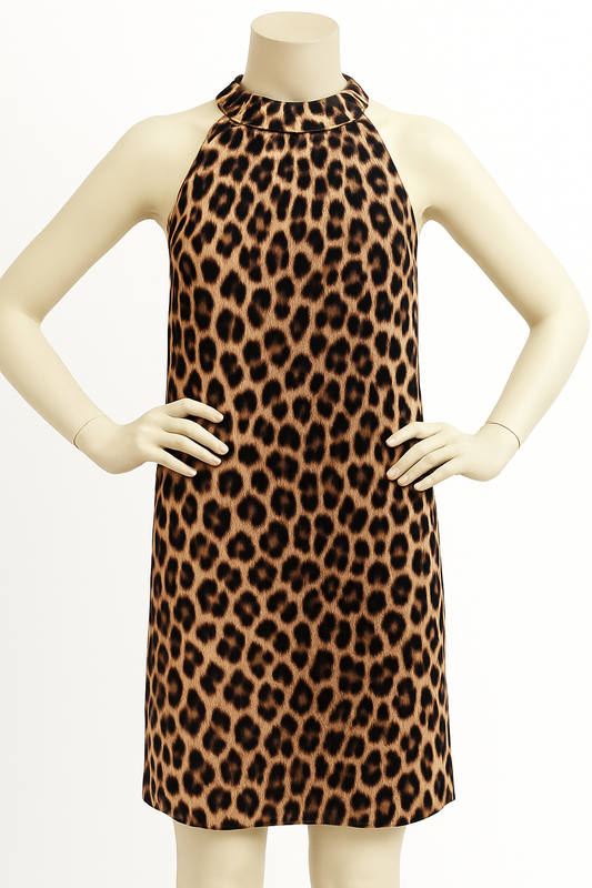 Leopard-Kleid mit Schleife im Nacken – Ärmellos & Elegant | Größe 36–42