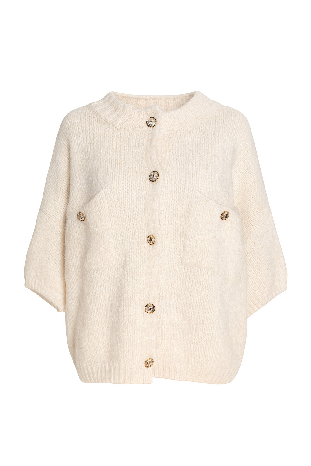 Stricktraum „Sofia“ – kurzärmlige Strickjacke in Cremeweiß