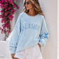 Yippie Hippie Women's Sweatshirt "Seaside" – Oversize Pullover in Light Blue with Print & Sequins