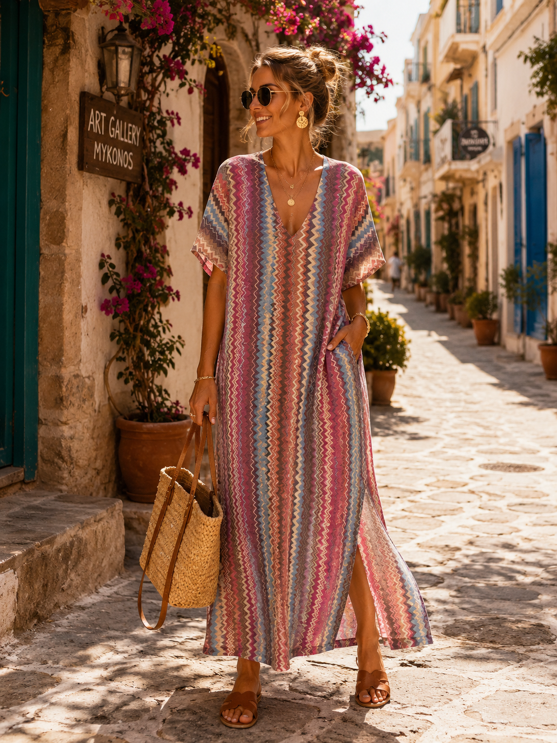 Ibizs Sommerkleid Damen – Langes Viskose Maxikleid Beige (38-46)