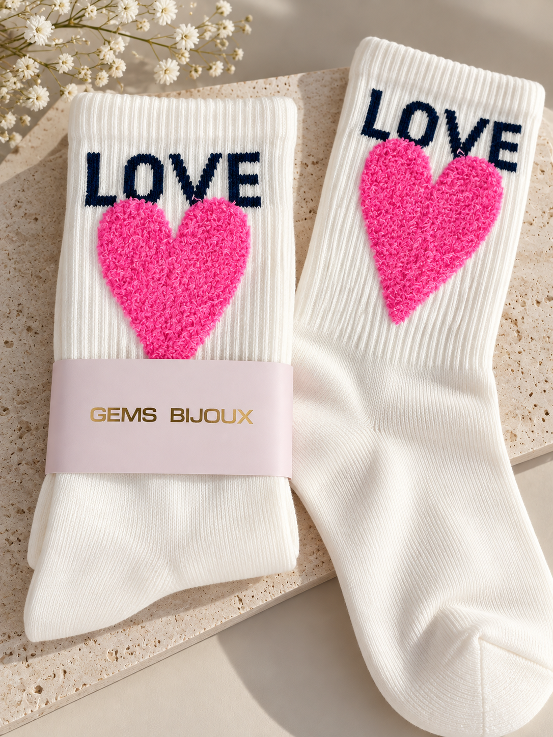Damen Socken LOVE mit Herz – Weiß Pink & Grün – Größe 38–41