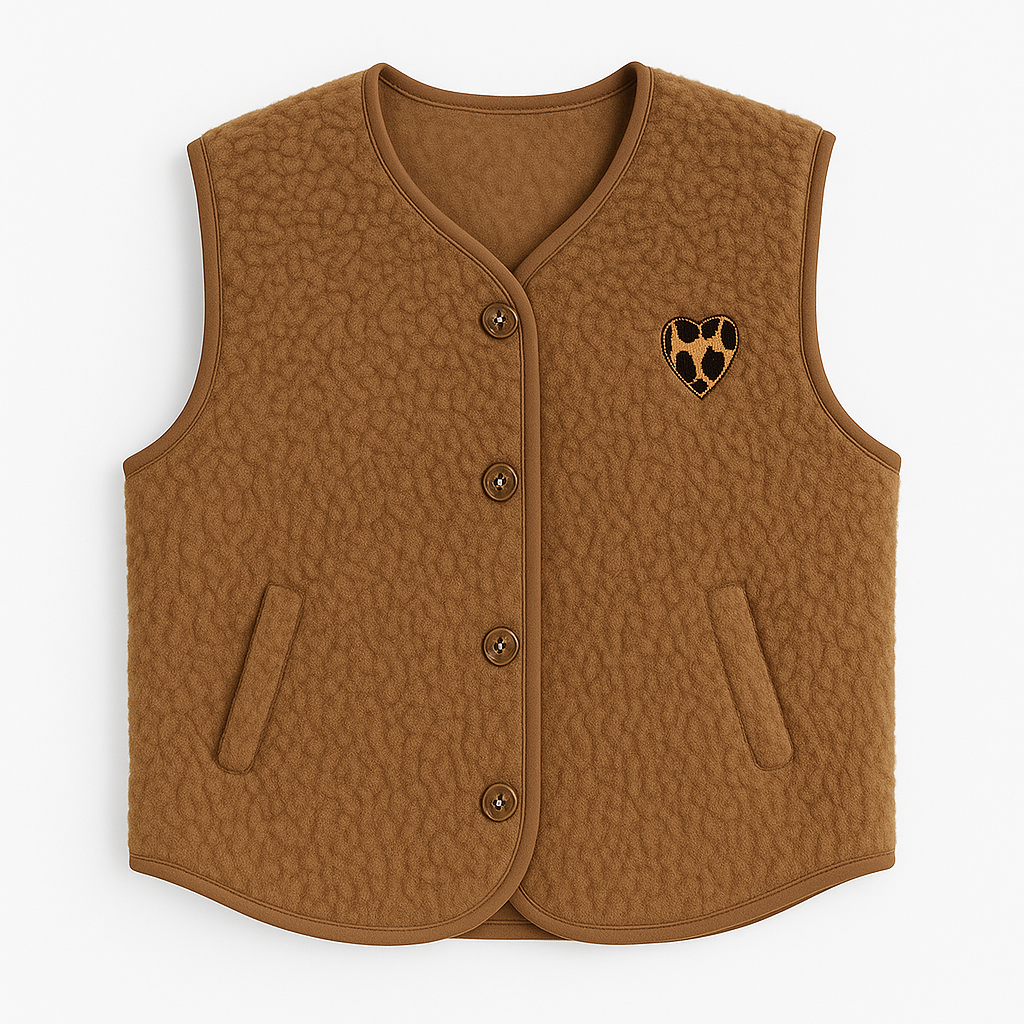 Braune Teddy-Weste mit Leoherz