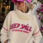 Damen Teddy Pullover Keep Smile Weiß Pink Oversize Gr. 38–44