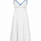 Damen Baumwollkleid Weiß mit Stickerei – Sommerkleid mit Unterrock & Denim-Detail | Boho Midikleid (38-42)