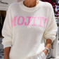 Damen Strickpullover MOJITO Weiß mit pinkem Schriftzug Oversize Viskosemix One Size 36–42