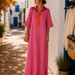 Maxikleid Damen 38–42+ | Viskose-Strickkleid | Rosa & Gelb