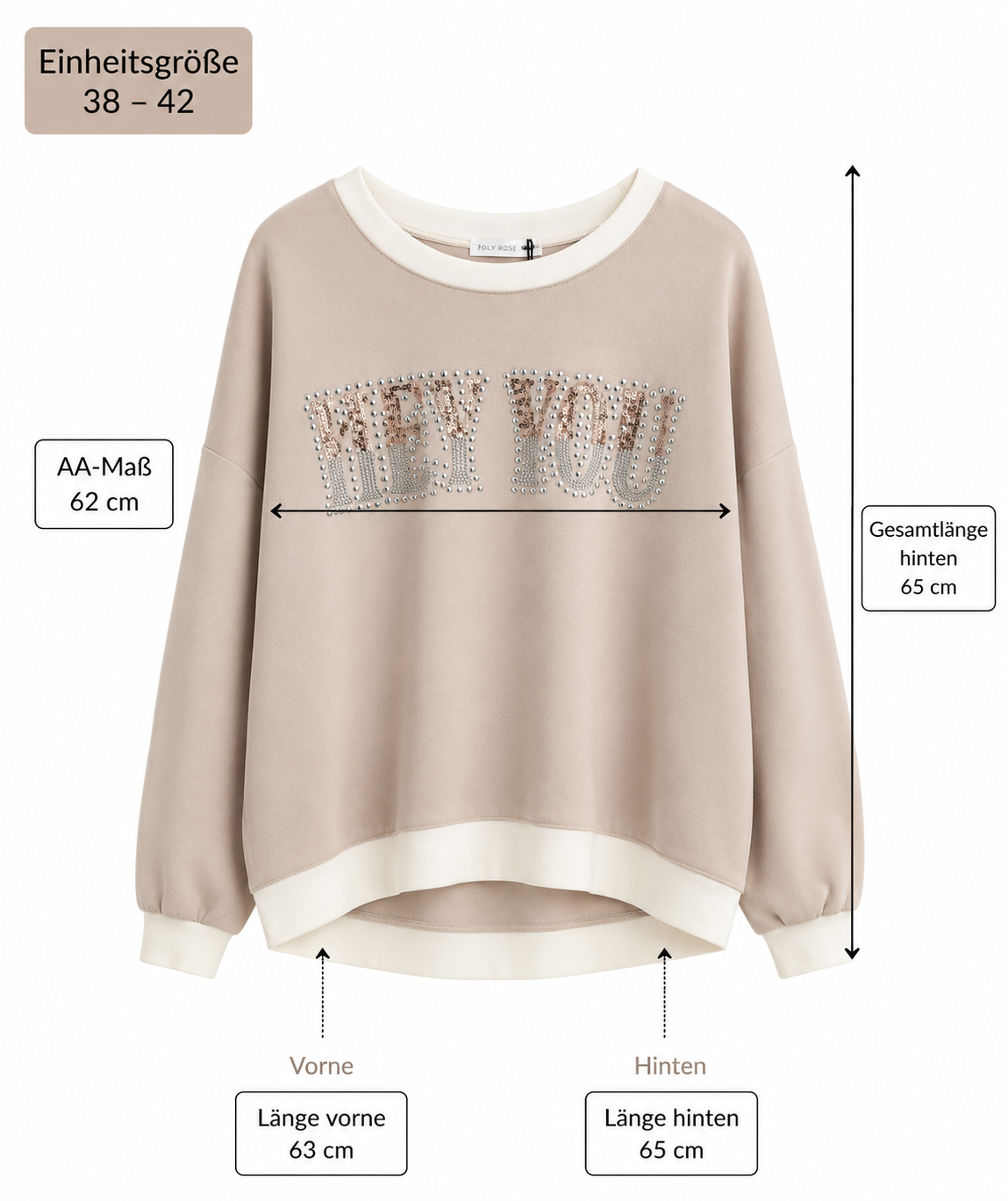 Leichter Damen Sweater aus Viskose – Oversize Pullover mit Glitzer-Schriftzug HEY YOU (38-42)