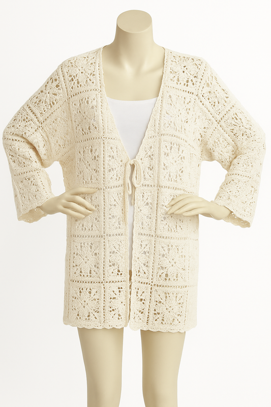 Gehäkelte Strickjacke weiß Gr 38-44