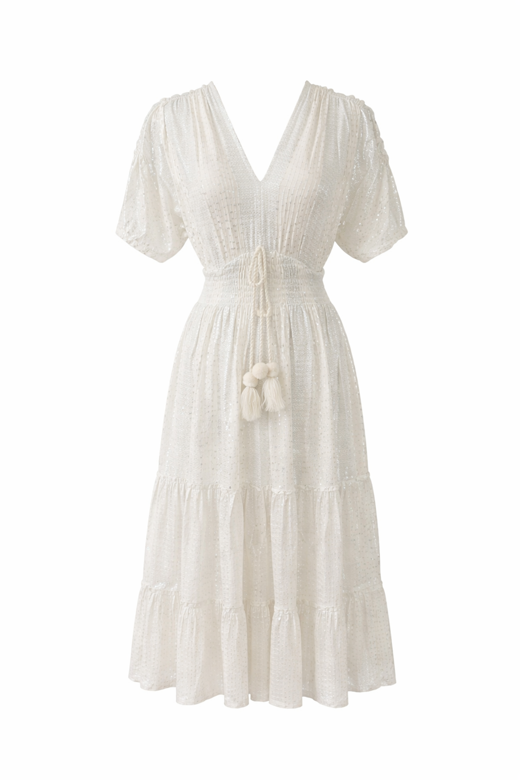 White Diamond Glamour Kleid – Luxus Boho-Ibiza Maxi mit Silber-Pailletten ✨38-42
