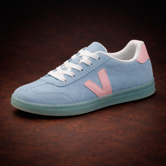 Damessneakers lichtblauw en roze – zomerschoenen met suède-look Sky Bloom