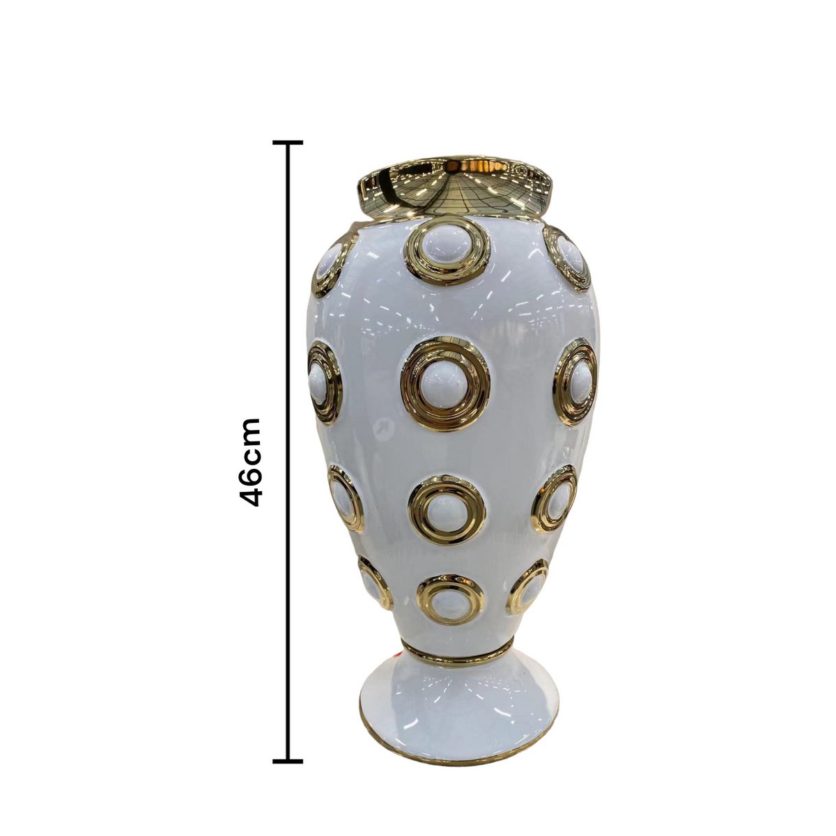 Goldene große Vase mit 4 Kreisen, H46 cm (CV11617-17WIT)