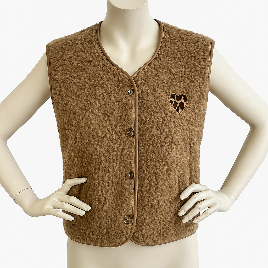 Braune Teddy-Weste mit Leoherz