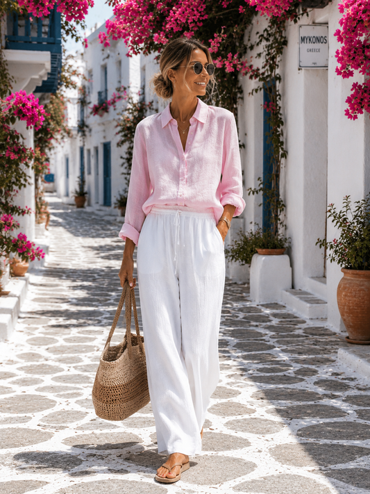 JC Sophie Damen Leinenbluse Rosa – 100% Leinen | Luftige Sommerbluse Langarm – Boutique in Heaven