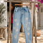Women's Light Blue Jeans with Heart Patches | Cotton-Stretch Jeans