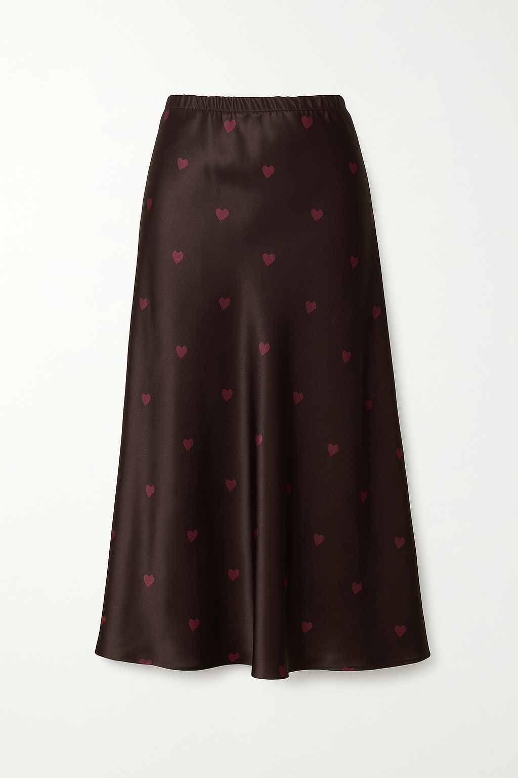 Satinrock in Dunkelbraun mit zartem Herzmuster
