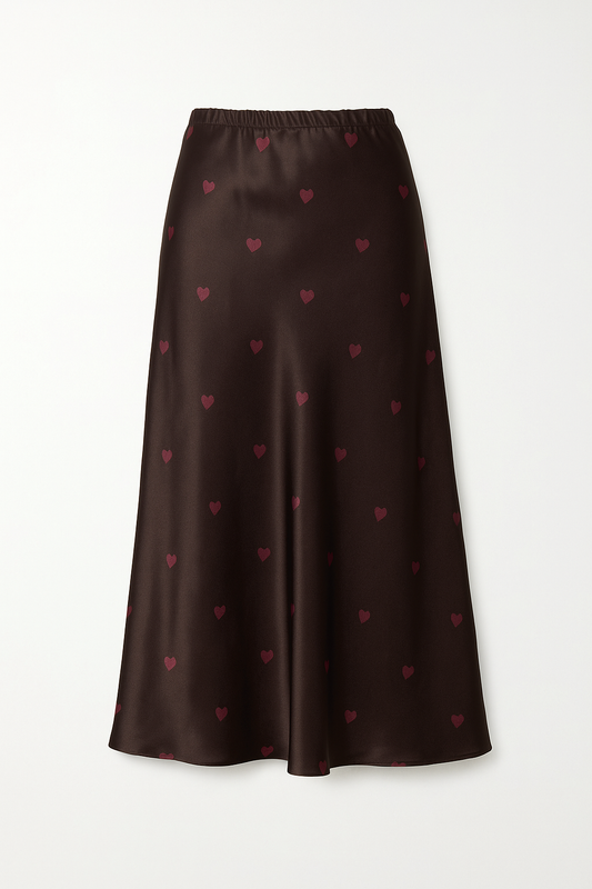 Satinrock in Dunkelbraun mit zartem Herzmuster