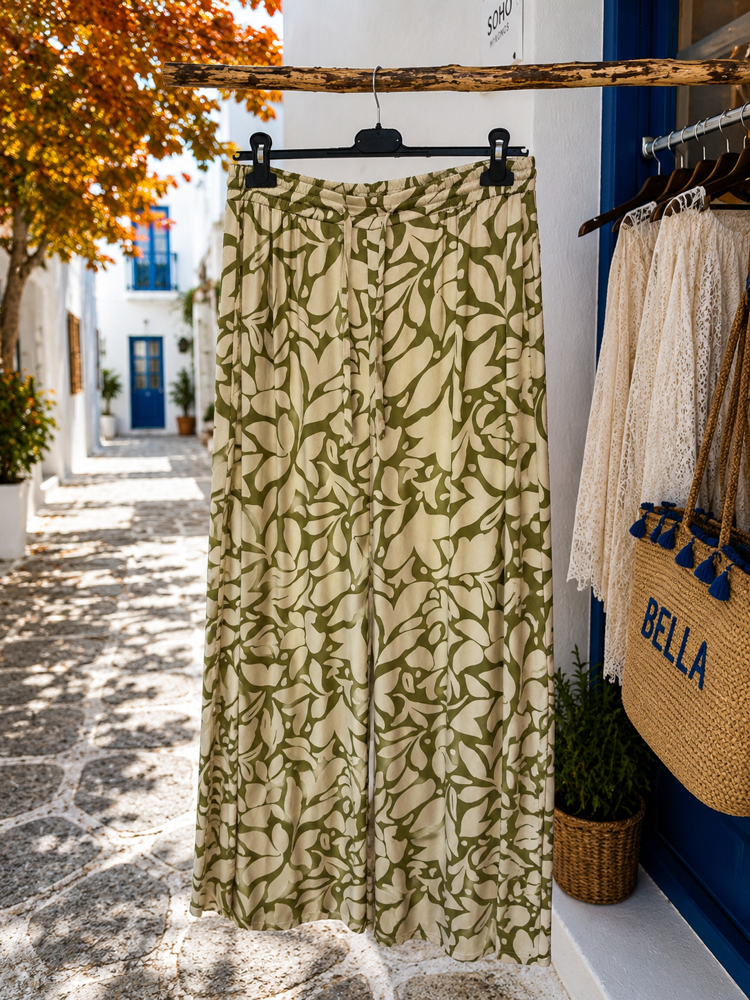 JC Sophie Palazzo Trousers Green Beige - Viscose Trousers with Pockets | Summer Trousers 38–42