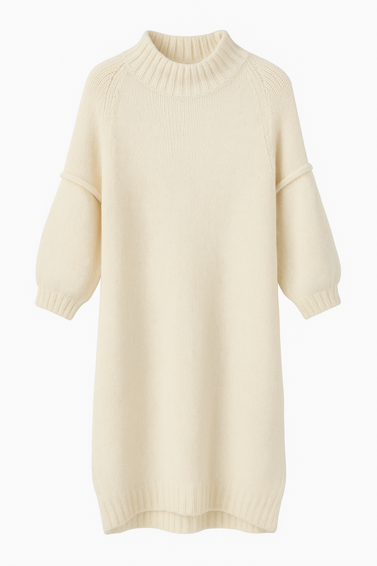 Strickkleid Curvy in Beige und Blau