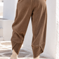 Damen Cordoptik Hose mit Gummibund, Seitentaschen und schrägem Beinabschluss – Einheitsgröße 38–44 – Beige, Schwarz, Goldbraun, Dunkelbraun