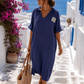Damen Musselin Kleid 100% Baumwolle – Midikleid Oversize in Dunkelblau, Oliv & Beige | Sommerkleid 38–42