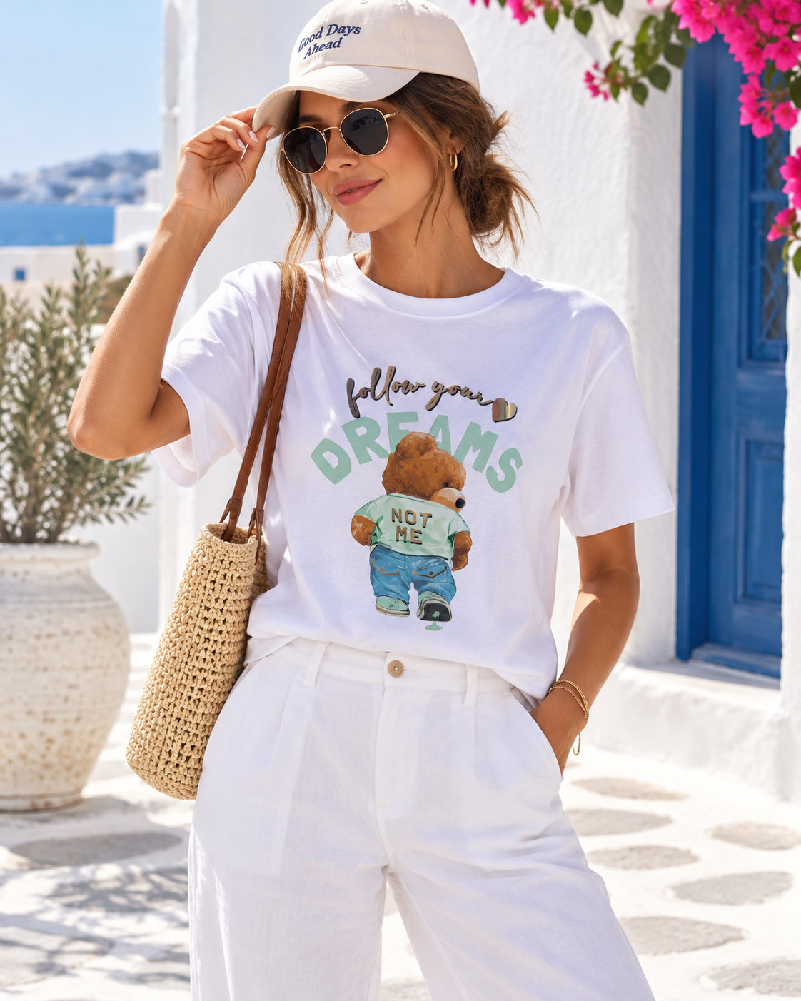 ✨ Teddy Glam Shirt Mint – Baumwollshirt mit Goldprint & Teddy-Motiv | 38–42