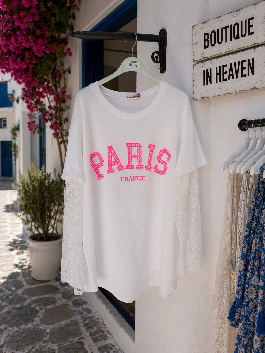 Paris Sweatshirt Women 100% Cotton | Neon Print | Lace Sleeves | Oversize 38–42 | 4 Colors