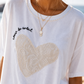 Yippie Hippie Women's T-Shirt White - Terry Cloth Shirt with Heart, Loose Fit