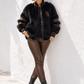 Damen Collegejacke Schwarz Braun aus Kunstfell mit Lederimitat –  Bomberjacke, Größe 36–40