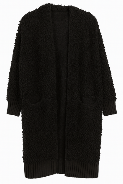 Kuscheliger Oversize-Cardigan mit Taschen – in Weiss &amp; Schwarz