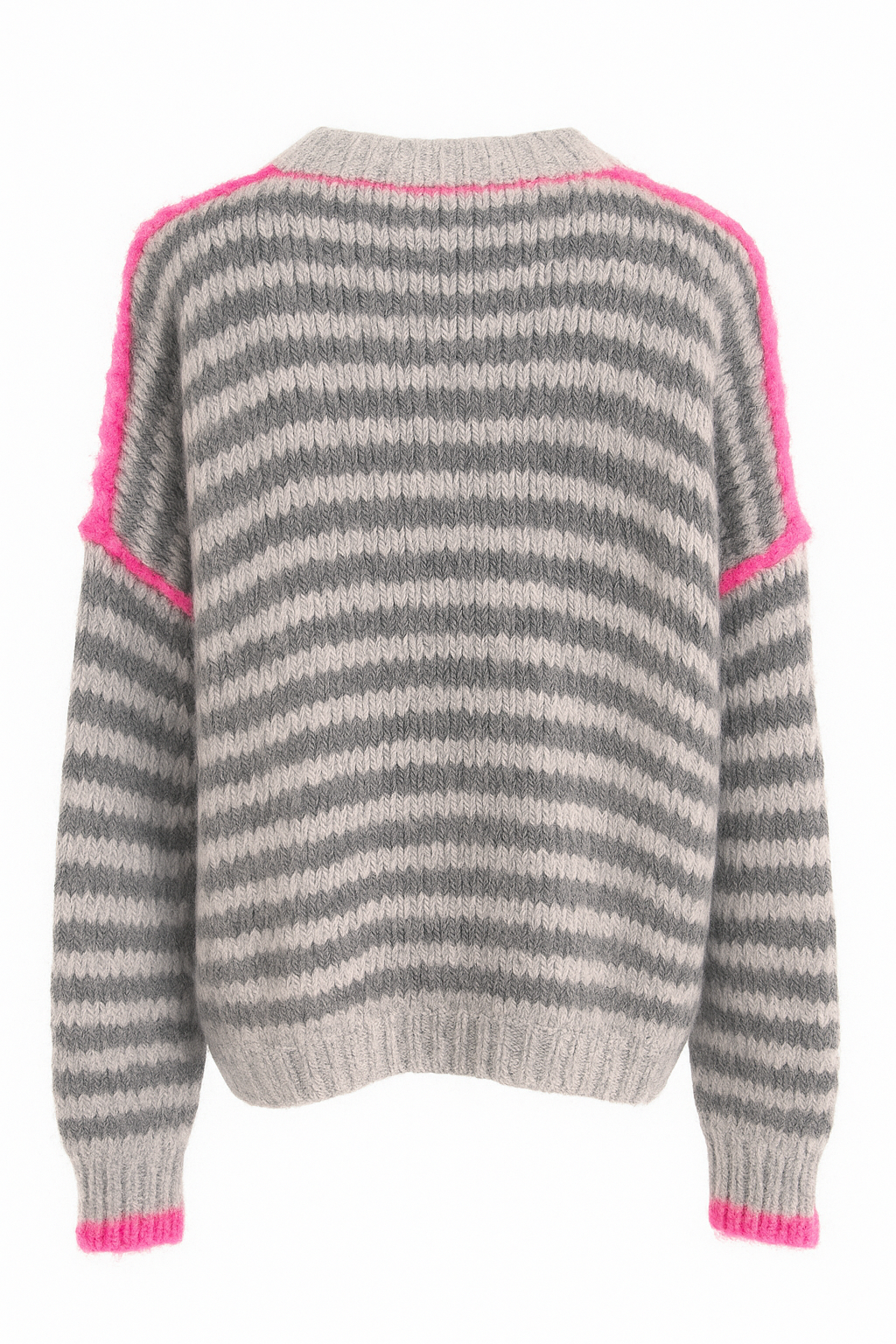 gestreifter Kuschel-Strickpullover mit Neon-Detail in 2 Farben