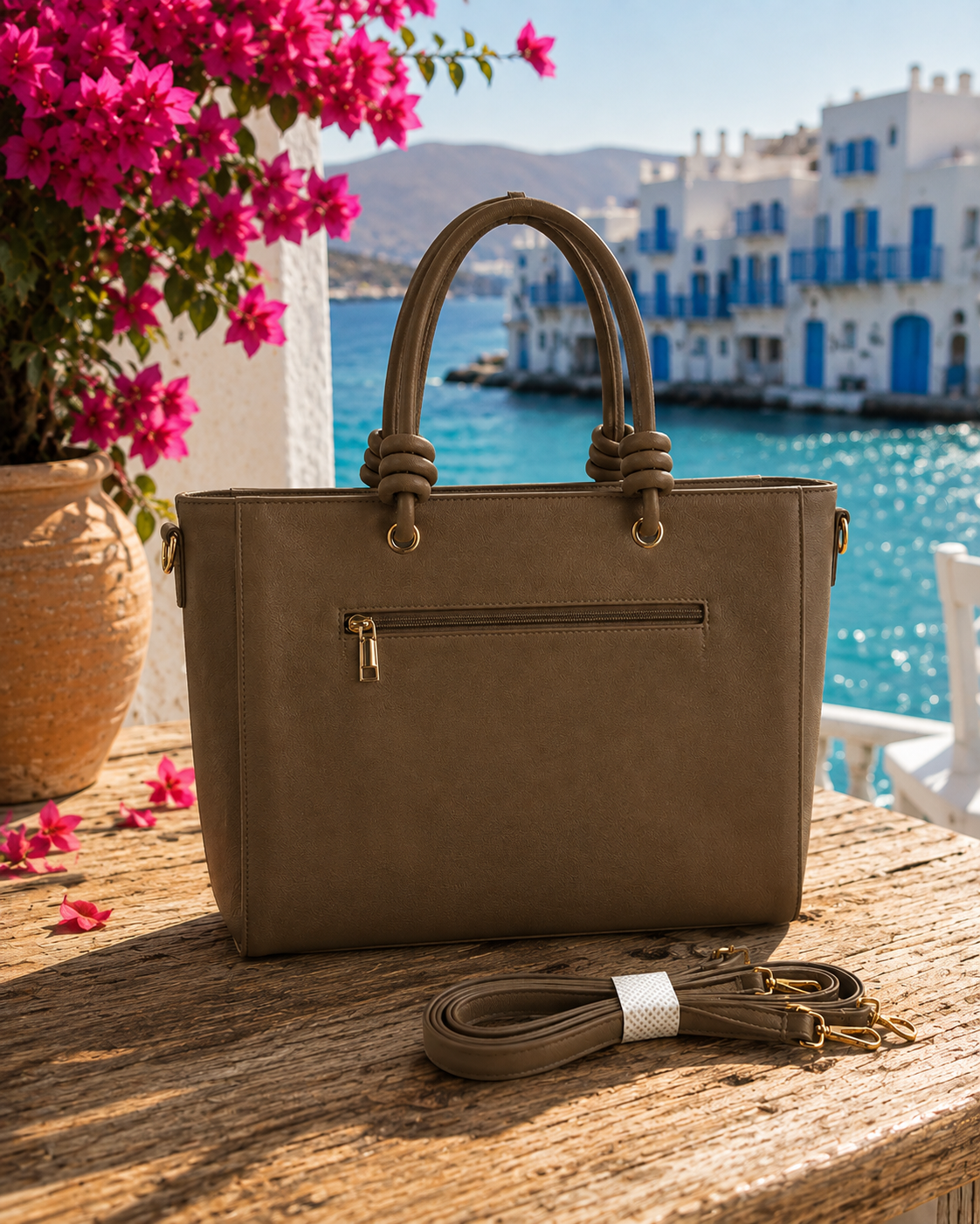 Elegante Damen Handtasche Taupe – Shopper mit Reißverschluss & Umhängegurt | Stilvolle Schultertasche