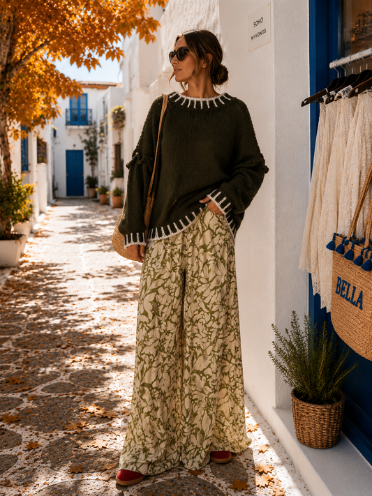 JC Sophie Palazzo Trousers Green Beige - Viscose Trousers with Pockets | Summer Trousers 38–42